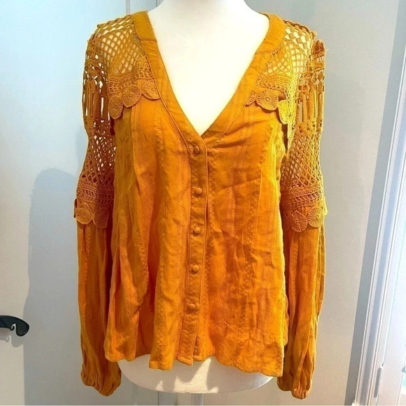 Lulus Crochet It With Love Mustard Yellow Top, size M - Picture 2 of 6